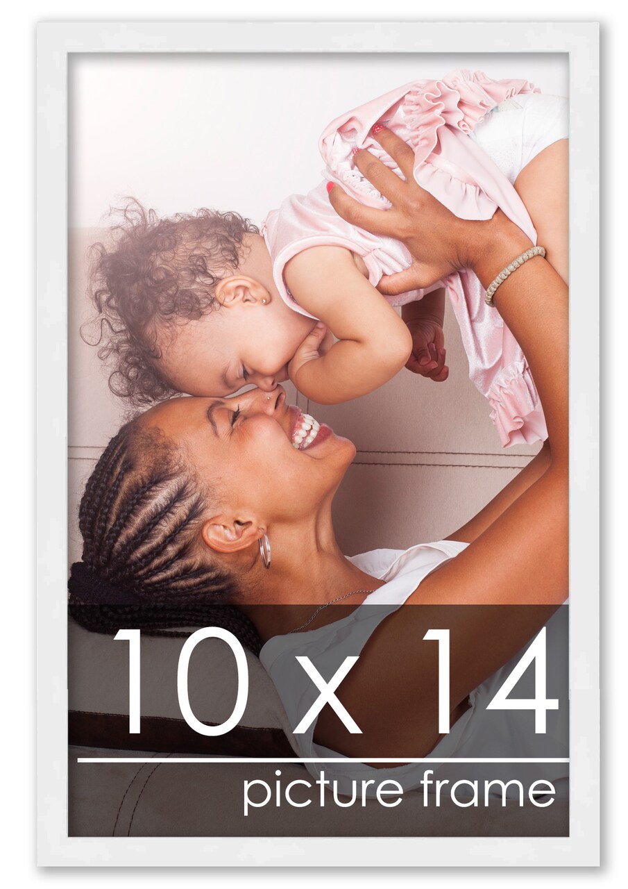 10x14 White Wood Picture Frame - UV Acrylic, Foam Board Backing, Hanging Hardware